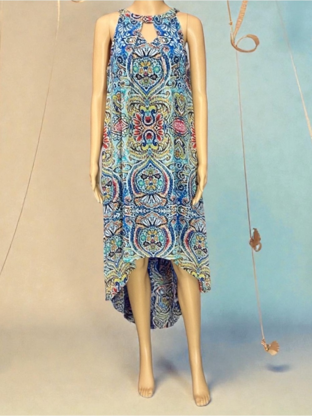 AB Studio Boho Mini Sleeveless Halter Style Dress Above the Knee